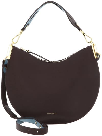 COCCINELLE Leren schoudertas Sunup Handbag Double Grainy Leather Brunette / Arctic Blue donkerbruin