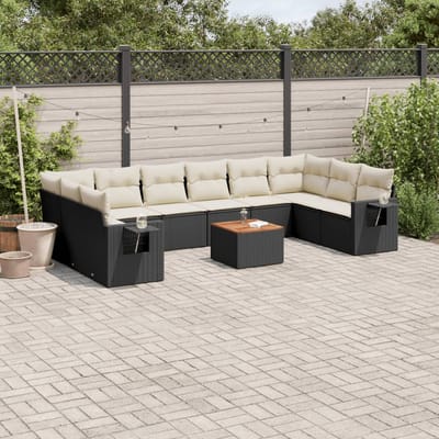 vidaXL - 11-delige - Loungeset - met - kussens - poly - rattan - zwart