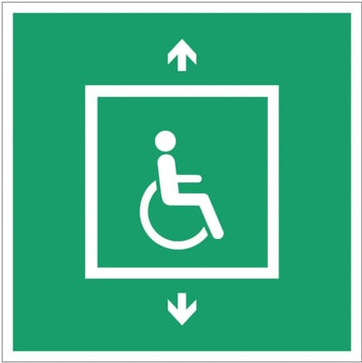 Evacuatielift invaliden bord – E070 | gecoat dibond materiaal | 10 x 10 cm