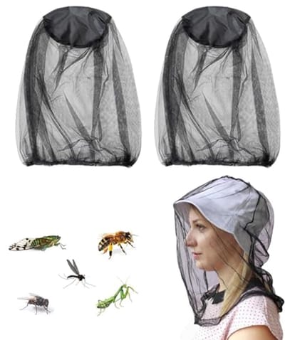 2 stuks - Zwart Muggenhoed Net met Fijnmazig Nylon - Verstelbaar Insectenschutz voor Camping en Wandelen - Inclusief Opbergtas