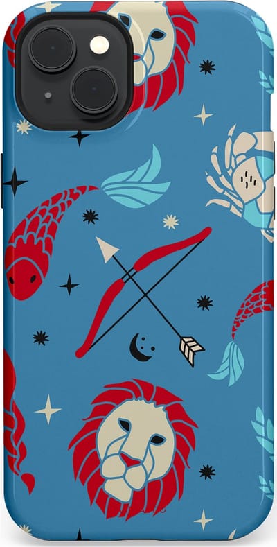 Casetastic hoesje geschikt voor Apple iPhone 15 Plus - MagSafe - Dubbellaagse bescherming - Zodiac in verbinding - Fashion Case - Petrol Bordeaux Grijs