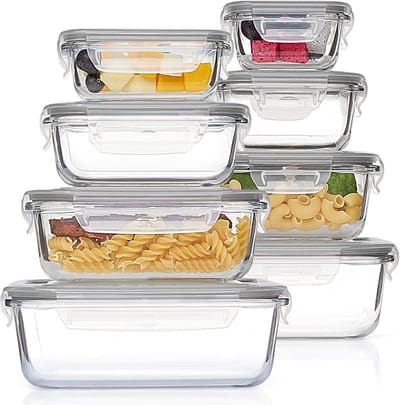 Glazen vershouddozen met deksel - 6-delige set, compact en lekvrij - 370 ml opslagcontainers voor voedsel en maaltijden