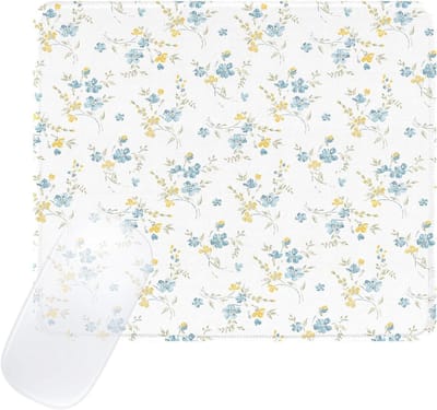 Kleine Muismat met Bloemenpatroon en Antislip Rubber, Ideaal voor Kantoor en Thuisgebruik, 3mm Dikte in Blauw en Geel