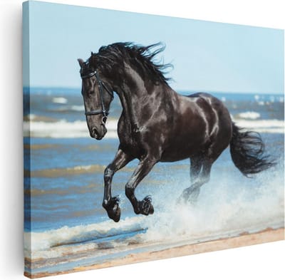 Artaza Canvas Schilderij Paard Strand Zee - 40x30 cm - Klein - Muurdecoratie Paarden - Wanddecoratie Woonkamer - Kamer Accessoires