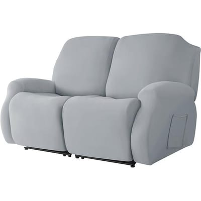 Housse de canapé inclinable de couleur unie, housse de canapé inclinable extensible pour salon, housse de fauteuil épaisse et douce, 4 pièces pour la décoration de la maison 2 Seater argenté