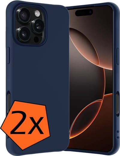 Hoes - 2 Stuks - Geschikt voor Apple iPhone 16 Pro - Sterk & Shockproof - Case Siliconen - Back Cover - Telefoon Hoes - Donkerblauw