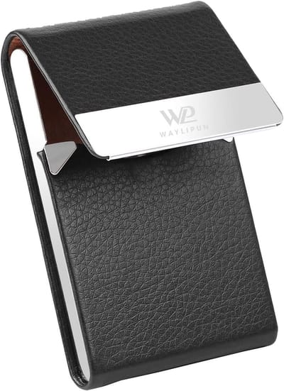 Professionele PU Leren Visitekaart Houder, Slimme Metalen Pocket Kaarthouder met Magneetsluiting - Bescherm en Bewaar Visitekaarten in Stijl, Zwart, Elegant en Duurzaam