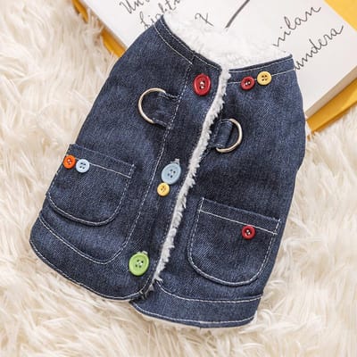 Automne et Hiver Chien Version Coréenne Style Simple Boutons Colorés Gilet de Traction en Denim Manteau en Coton Chat Vêtements Chauds pour Animaux XL