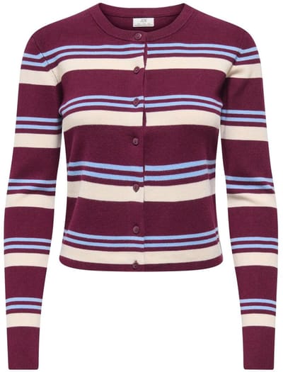 Jacqueline de Yong Vest Jdyemmie L/s O-neck Stripe Cardigan 15376577 Windsor Wine/w Eggnog/frozen Fjord Dames Maat - XS