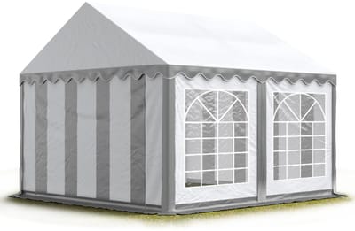 Partytent feesttent 4x4 m tuinpaviljoen -tent PVC 700 N in grijs-wit waterdicht