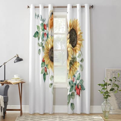 Moderne Raamgordijnen Boeket van Zonnebloem en Vogel Luxe Mode Gordijnen voor Woonkamer Slaapkamer Keuken Gordijnen 135W x 60H(cm) x1