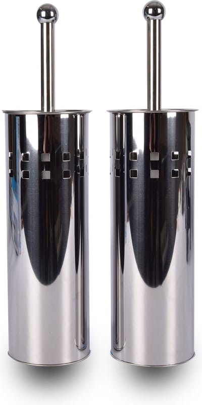 Roestvrijstalen Toiletborstel Set met Houder | Elegante Zilverkleurige WC Borstel en Vrijstaande Houder | 2 Stuks