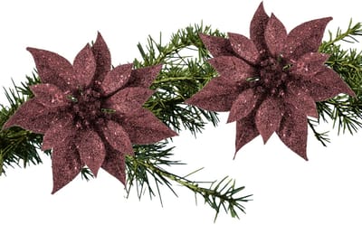 Kerstboomversiering Kerstster - 2x - 18 cm - donkerrood glitter - op clip - ornament