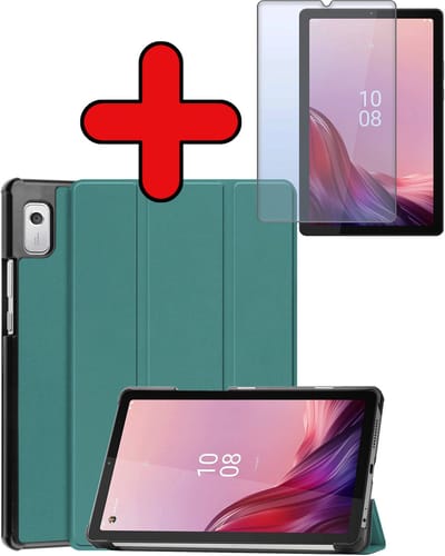 Hoesje - Geschikt voor Lenovo Tab M9 - Met Screenprotector - Hardcover Book Case - Trifold Bookcase Hoes - Hard Cover - Tablethoes - Donkergroen