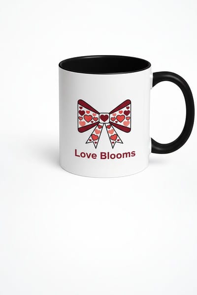 Love Blooms Mok - Romantische Harten Strik Design - Wit/Zwart Keramische Koffie Theemok
