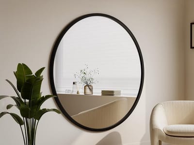 Vente-unique Grote ronde wandspiegel van paulowniahout - D150 cm - Zwart - ZANG