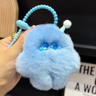 Mignon Pendentif Crème Glacée en Fausse Fourrure de Lapin, Porte-Clés de Voiture, Accessoires de Sac, Cadeau bleu ciel