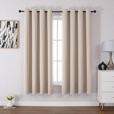 Allecto - Verduisteringsgordijnen - Thermisch geïsoleerd - Beige - Raambehandeling - Oogjes set van 2 - Geschikt voor slaapkamer en woonkamer