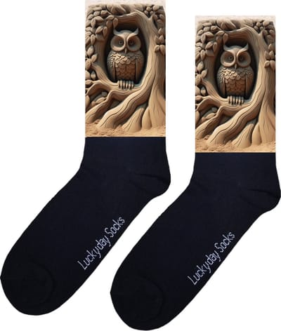 Zandkasteel - Uil - Print sokken - Leuke sokken - Verjaardag - Moederdag - Vaderdag - Valentijn - Sokken Voor hem - Sokken Voor haar - Kerst sokken - Grappige sokken - Vrolijke sokken - Sokken waar je vrolijk van wordt - Maat 37-44