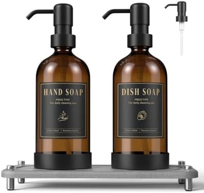 PromoHome Zeepdispenser Set - 2 Stuks Glas Dispensers met Antilek Pomp voor Badkamer en Keuken