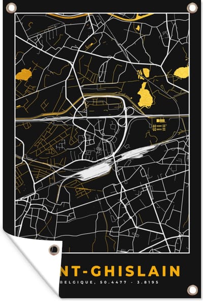 Muurdecoratie Kaart - Goud - Stadskaart - België - Plattegrond - 120x180 cm - Tuinposter - Tuindoek