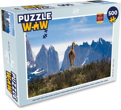 Puzzel Een hert met een mooi uitzicht over Meer Pehoe in het nationaal park Torres del Paine - Legpuzzel - Puzzel 500 stukjes