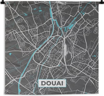 Wandkleed - Wanddoek - Douai - Frankrijk - Kaart - Plattegrond - Stadskaart - 180x180 cm - Wandtapijt