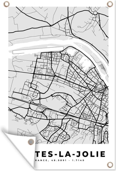 Muurdecoratie Mantes-la-Jolie – Plattegrond – Frankrijk – Kaart – Stadskaart - 120x180 cm - Tuinposter - Tuindoek