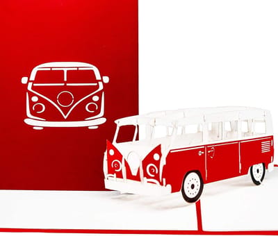 Pop-up 3D Kaart Minibus Rood - Verjaardag, Rijbewijs en Felicitatie