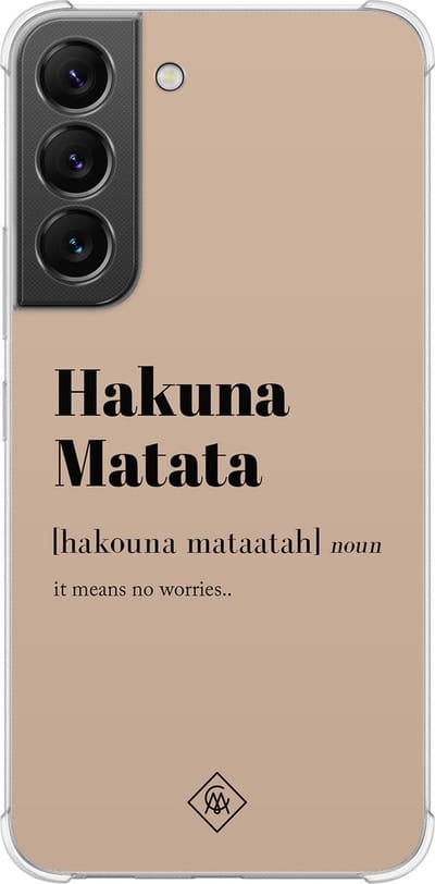 Casimoda® hoesje - Geschikt voor Samsung Galaxy S22 - Hakuna Matata - Shockproof case - Extra sterk - TPU/polycarbonaat - Bruin/beige, Transparant