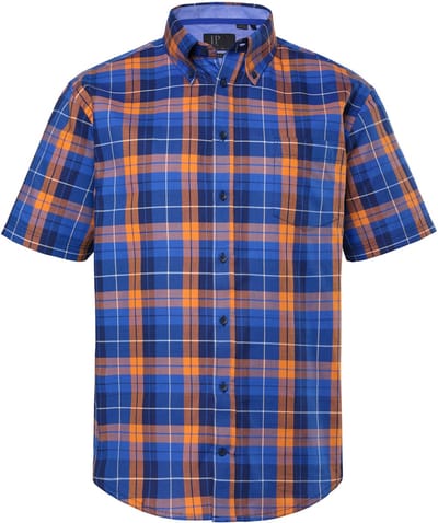 JP 1880 - Heren - geruit overhemd korte mouw buttondown-kraag modern fit tot 8XL - Middernacht blauw - Maat 3XL