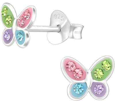 Joy|S - Zilveren vlinder oorbellen - 7 x 5.5 mm - kristal - kinderoorbellen