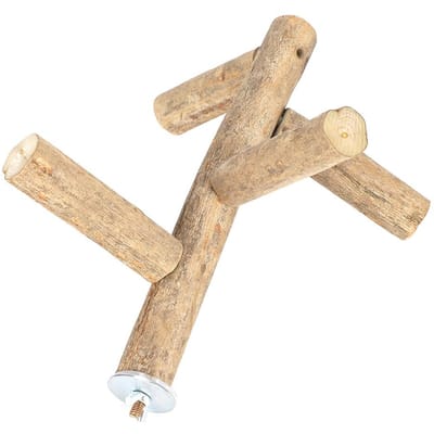 Perchoir en Bois pour Perroquet de Compagnie Activité Branches Debout Jouet à Mordre Fourniture de Jeu beige