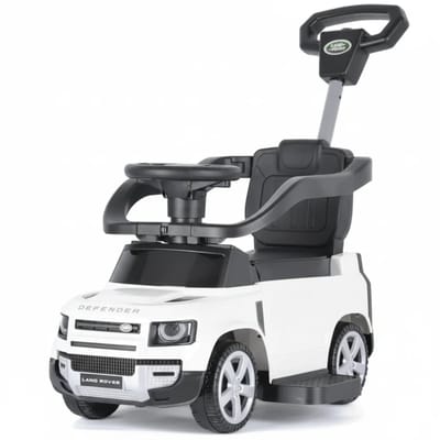 Land Rover Defender 2-in-1 Loopauto 1 tot 3 jaar – Officieel Gelicentieerde Loopauto met Duwstang, Beschermbeugels & Voetsteun – Meegroei-auto met Opbergvak & Anti-slip Wielen – Wit