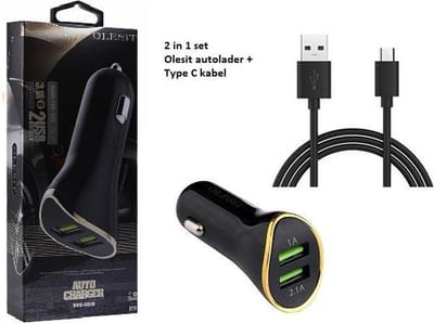 Olesit 3.1A Autolader - Oplader - 2 USB poorten met bescherming tegen overbelading & overhitting - Zwart + Olesit Type-C