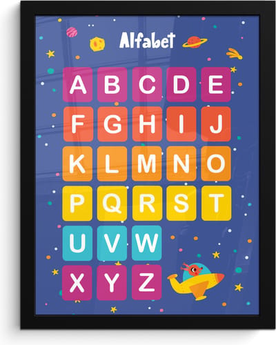 Poster in lijst - Fotolijst 30x40 cm - Posters - Alfabet - Educatief - Letters leren voor kinderen - Ruimte - Posterlijst zwart - Kamer decoratie - Wanddecoratie kinderkamer - Muurdecoratie babykamer