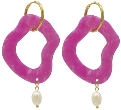 Oorbellen - Abstracte Hanger - RVS - 6 cm - Paars