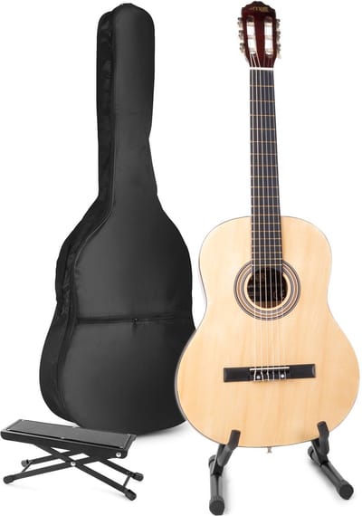Akoestische gitaar voor beginners - MAX SoloArt klassieke gitaar / Spaanse gitaar 4/4 - Met o.a. 39'' gitaar, gitaar standaard, voetsteun, gitaartas, gitaar stemapparaat en extra accessoires - Hout
