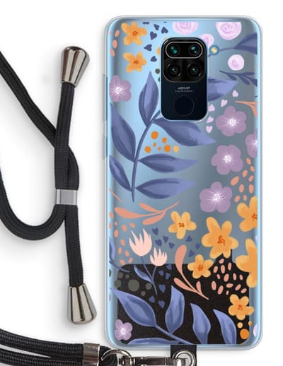 Case Company® - Hoesje met koord geschikt voor Xiaomi Redmi Note 9 hoesje met Koord - Flowers with blue leaves - Telefoonhoesje met Zwart Koord - Bescherming aan alle Kanten en Over de Schermrand