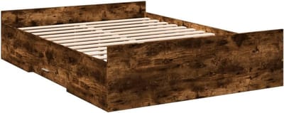 Bedframe met lades - Tweepersoonsbed - Slaapkamer opbergen - Bewerkt hout design - 120x200 cm - Gerookt eiken