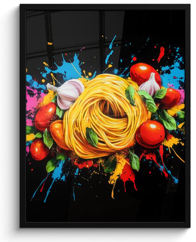 Poster in lijst - Fotolijst 50x70 cm - Posters - Spaghetti - Graffiti - Verf - Kleurrijk - Eten - Modern - Posterlijst zwart - Decoratie - Wanddecoratie woonkamer - Muurdecoratie slaapkamer