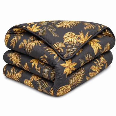 SlaapVaak SlaapSnel Dekbed - Gouden Bladeren Dekbed - Dekbed zonder Overtrek - All Year Dekbed - Hoesloos Dekbed - Anti-Allergisch - Wasbaar - Eenpersoons - 140x200 cm - Zwart/Goud