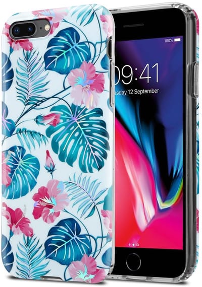 Cadorabo Hoesje geschikt voor Apple iPhone 7 PLUS / 7S PLUS / 8 PLUS in SCHILDPAD BLADEN - Beschermhoes gemaakt van TPU siliconen Case Cover met bloemenmotief
