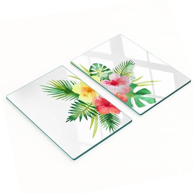 Glazen snijplanken voor in de keuken met Hawaïaanse bloemenprint, 2x40x52 cm