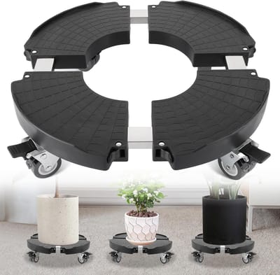 Plantenroller Rond - Bloemenroller Verstelbaar - Zware Potten Verplaatsen - 360 Graden Wielen - 40-48 cm - Zwart