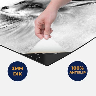 Chefcare Inductie Beschermer Vos op Aquarel Getekend - Abstract - Zwart Wit - 60x50 cm - Afdekplaat Inductie - Kookplaat Beschermer - Inductie Mat