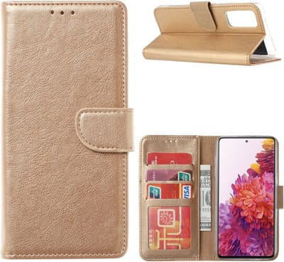Multimedia & Accessoires PU Lederen Wallet Book Case Hoesje geschikt voor Samsung Galaxy S22 Plus – Goud - Portemonnee – Met Stand – Kaarthouder – Pasjes Houder – Magneet Sluiting – Bookcase