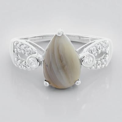Cavill - 925 Sterling Zilveren Ring met 2,15 ct Peervormige Botswana Agaat en 0,396 ct Zirconia - Elegant Tijdloos Design - Ringen voor Dames