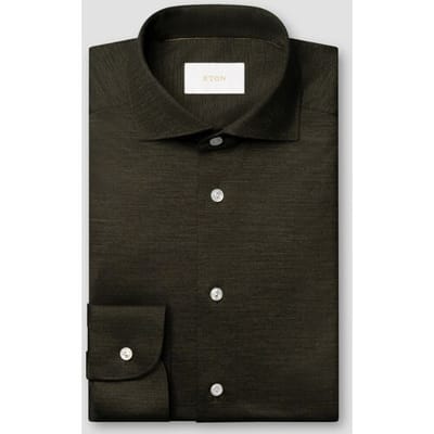 Eton Overhemd Ultra Soft Merinowol Tencel Luxury Jersey Donker Groen / male