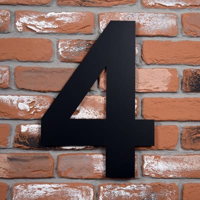 Promessa-Design - Huisnummer 4 Zwart RVS Arial - Groot 40 cm - Dik 2 mm - Mat zwart - XXL - Type RVS/40/Zwart/Arial.